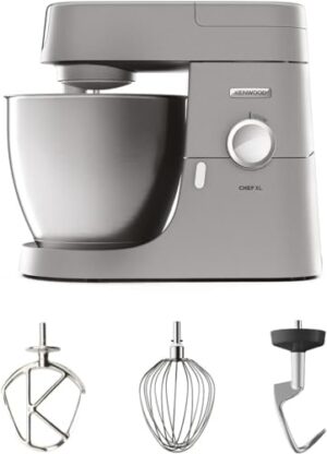Kenwood KVL4100S Chef XL Robot Kuchenny Stal Nierdzewna 1200 - Mocny i stylowy robot kuchenny z odlewaną metalową konstrukcją i 6,7 l misą ze stali nierdzewnej