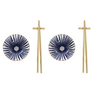 DKD Home Decor Sushi Set Standard - Blue & White Bamboo and Stoneware - 30x21x7 cm