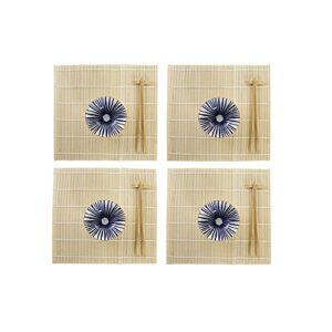 DKD Home Decor Zestaw sushi standardowy - Niebieski i biały, bambus i kamionka, 14,5 x 14,5 x 31 cm