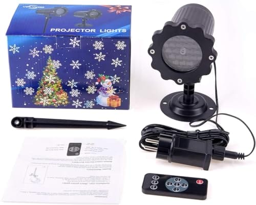 VIFLYKOO Projektor na Boże Narodzenie, do użytku na zewnątrz, płatki śniegu, lampa z pilotem zdalnego sterowania, IP65, wodoszczelna projekcja światła z pięknymi płatkami śniegu, dekoracja wewnątrz i - obrazek 2