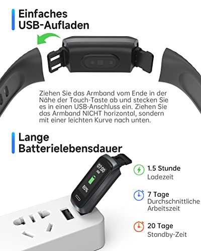 TOOBUR Fitness i wellness Tracker z pomiarem tętna/tlenu we krwi, zarządzaniem stresem, śledzeniem snu i tętnem 24/7 - czarny: Monitoruj swoje zdrowie i aktywność fizyczną! - obrazek 2