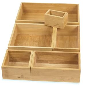 Bambusowy organizer do szuflad | 6 pudełek do szuflad do różnorodnych