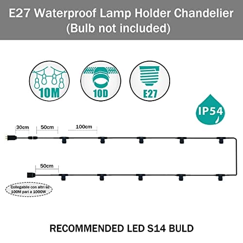 MU LED Chain Light Chain 10 LAMPHOLDER E27 5/10 MT Cable Black/White IP54 Outdoor Garden Wedding (White, 10) - obrazek 8