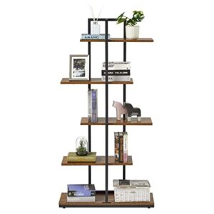 Meerveil Bookcase Standing Shelf 5 Tier Asymmetric Split