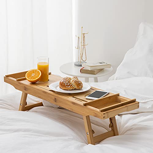 Navaris Bed and Bath Tray - Wooden Rack with Folding Legs - - obrazek 7
