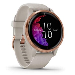 Garmin Venu GPS Wi-Fi Light Sand/Rose Gold WW (Odnowiony) - Jasny wyświetlacz AMOLED, monitorowanie zdrowia, aplikacje sportowe, odtwarzanie muzyki, płatności zbliżeniowe