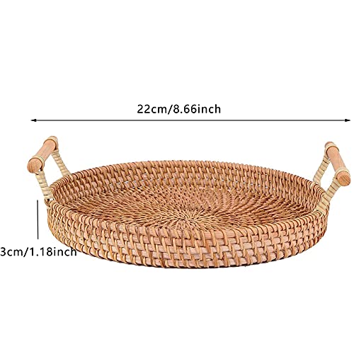 Ręcznie tkana rattanowa taca do serwowania, okrągła, kosz na pieczywo - obrazek 6