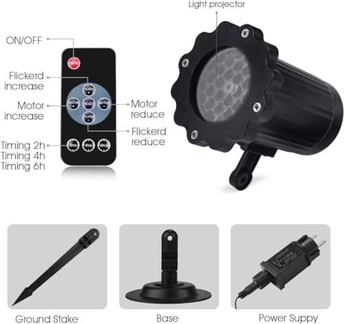 VIFLYKOO Projektor na Boże Narodzenie, do użytku na zewnątrz, płatki śniegu, lampa z pilotem zdalnego sterowania, IP65, wodoszczelna projekcja światła z pięknymi płatkami śniegu, dekoracja wewnątrz i - obrazek 3