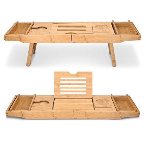 Navaris Bed and Bath Tray - Wooden Rack with Folding Legs - - obrazek 2