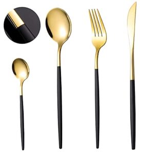 Black and Gold Cutlery for 6 PeopleCOPOTI Black Handle 24