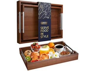 Nowoczesne bambusowe tace do serwowania z uchwytem – zestaw