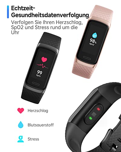 TOOBUR Fitness i wellness Tracker z pomiarem tętna/tlenu we krwi, zarządzaniem stresem, śledzeniem snu i tętnem 24/7 - czarny: Monitoruj swoje zdrowie i aktywność fizyczną! - obrazek 7