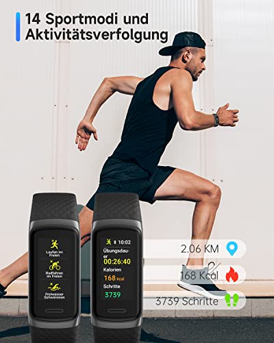 TOOBUR Fitness i wellness Tracker z pomiarem tętna/tlenu we krwi, zarządzaniem stresem, śledzeniem snu i tętnem 24/7 - czarny: Monitoruj swoje zdrowie i aktywność fizyczną! - obrazek 6