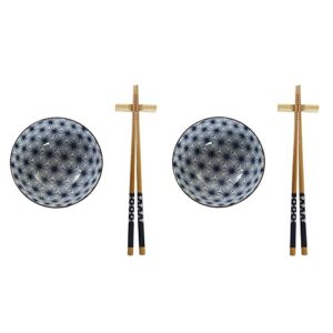 DKD Home Decor Zestaw Sushi Standardowy - Niebieski, Bambus i Kamionka, 30x21x7 cm