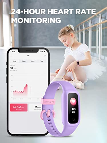 BIGGERFIVE Vigor 2 L - Monitor aktywności dla dzieci 5-15 lat, wodoodporny IP68, krokomierz, pulsometr, monitor snu, licznik kalorii, kolor liliowy - obrazek 12