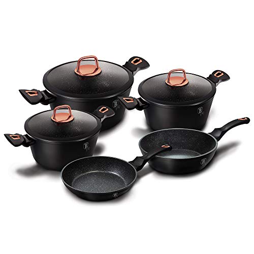 Zestaw garnków czarny różowy powłoka marmurowa aluminium - obrazek 9