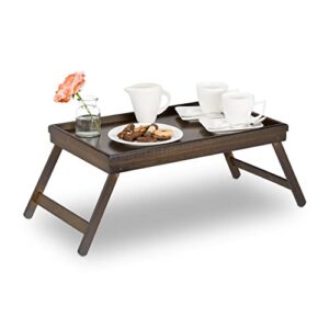 Relaxdays Bamboo Tray Folding Legs Raised Edge for Breakfast
