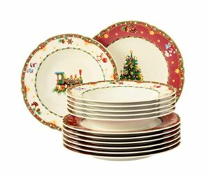 Seltmann Weiden Marieluise Zestaw Obiadowy Wielokolorowy 12 - Twarda porcelana, produkcja w Niemczech, be green, gładka powierzchnia