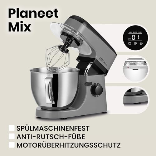 ZEEGMA PLANEET MIX Robot Planetarny 1800 W Wielofunkcyjny - Mocny i kompaktowy robot kuchenny z wyświetlaczem dotykowym, 5 litrową pojemną misą i 8 trybami mieszania - obrazek 3