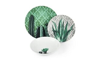 Zestaw obiadowy Excelsa Barrio De Cactus - 18 talerzy, porcelanowy, zielony/żółty