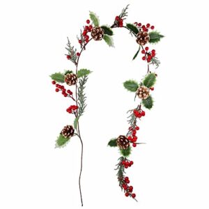 STEFANAZZI wieniec ostrokrzewu i czerwone jagody 150cm realistyczne ozdoby świąteczne na drzwi kominek wejście dom centralny wieniec Boże Narodzenie