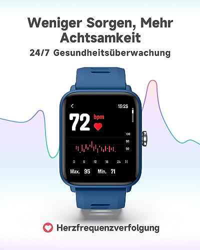 BIGGERFIVE Zegarek fitness dla dzieci - krokomierz, tętno, wodoodporny 5 ATM, monitor snu, budzik, licznik kroków, kalorii, gry logiczne, ekran dotykowy HD 1,5", inteligentny zegarek dla chłopców i - obrazek 3