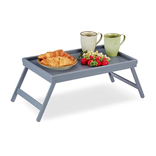 Relaxdays Bamboo Tray Folding Legs Raised Edge for Breakfast