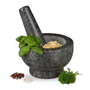 Relaxdays Moździerz granitowy z tłuczkiem, wytrzymały i trwały, przypr