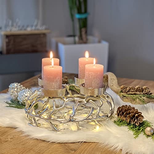 Brandsseller Wieniec adwentowy | Ø 35 cm - wysokość 16 cm | wieniec bożonarodzeniowy | świecznik | dekoracja adwentowa | aluminium | srebrny - obrazek 7