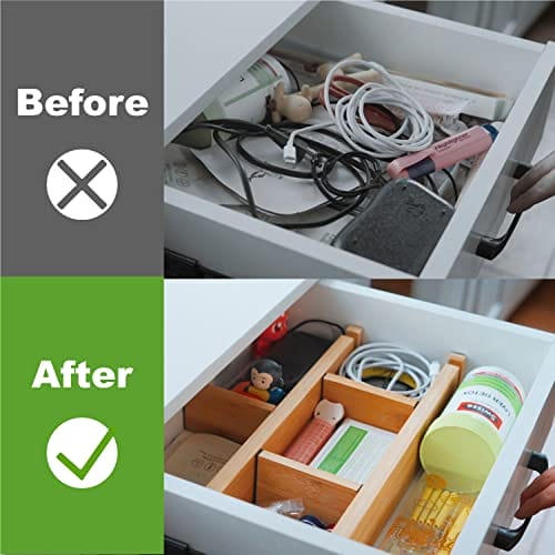 ANTOWIN Bambusowe Organizery do Szuflad, Przegródki, Długość 43-56 cm, - obrazek 8