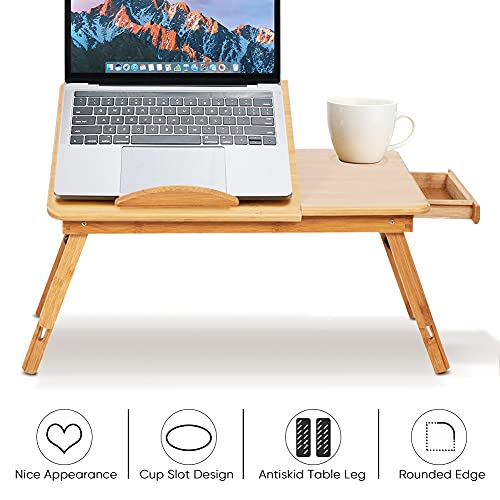 Bambus laptop stół regulowany taca na kolana taca do - obrazek 4
