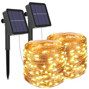 Litogo Solarne Lampki Ogrodowe, 12 m 120 LED, Ciepła Biel, 2 sztuki, 8 trybów, Wodoodporne, Miedziany Przewód