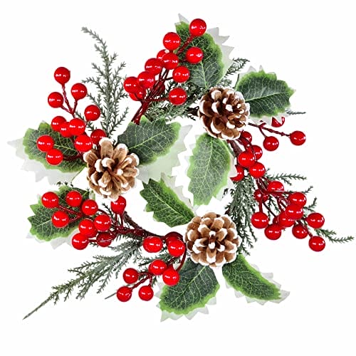 STEFANAZZI 26 cm 2 sztuk ostrokrzewu korona centralna z jagód i szyszek sosnowych realistyczne dekoracje Boże Narodzenie drzwi kominek wejście do domu i wieniec świąteczny