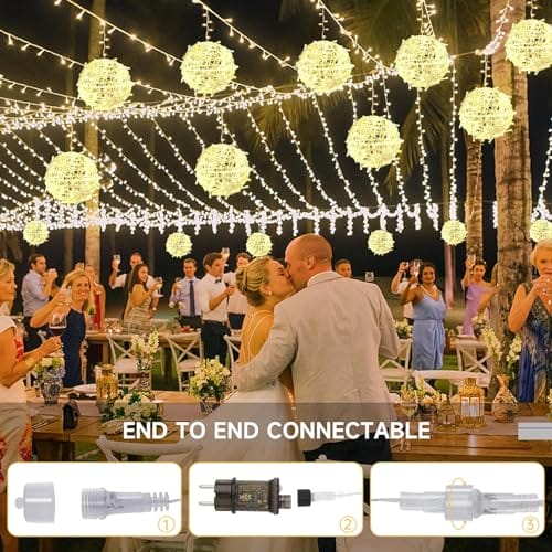 Bowfar Łańcuch świetlny na zewnątrz, 20 cm, 4 sztuki, duże kule, wiszące, choinkowe z pilotem zdalnego sterowania, timer, oświetlenie bożonarodzeniowe do ogrodu, na wesele, imprezę, dekoracja - obrazek 7