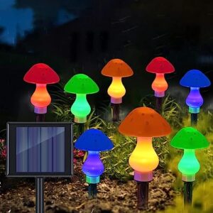 GuKKK Solarny łańcuch świetlny do użytku na zewnątrz, 8 diod LED, grzybki, lampa solarna do ogrodu, zasilana energią słoneczną, 8 trybów pracy, dekoracja na grzyby, wodoszczelne lampy solarne, do