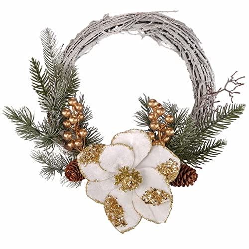 STEFANAZZI Boże Narodzenie korona MADE we Włoszech 35 cm z różami Boże Narodzenie aksamitu i brokat sosny Boże Narodzenie do drzwi kominek wejście domu