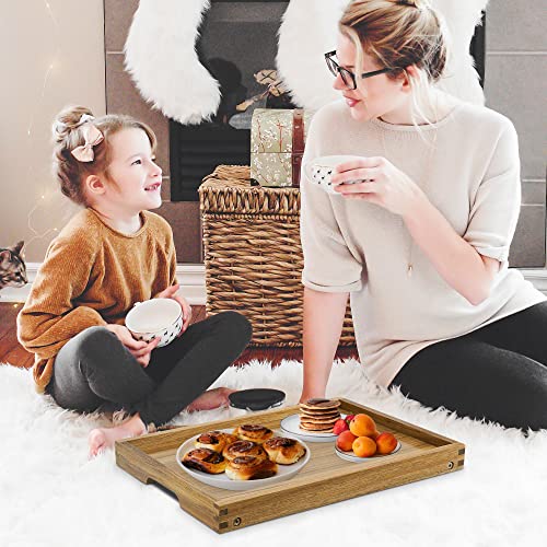 VaeFae Taca na łóżko akacjowe, drewniana taca śniadaniowa ze składanym - obrazek 4