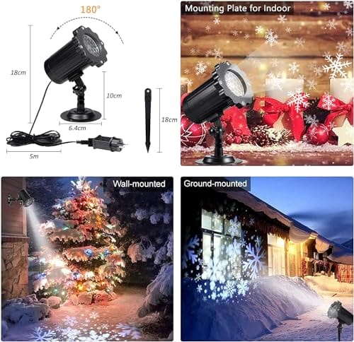 VIFLYKOO Projektor na Boże Narodzenie, do użytku na zewnątrz, płatki śniegu, lampa z pilotem zdalnego sterowania, IP65, wodoszczelna projekcja światła z pięknymi płatkami śniegu, dekoracja wewnątrz i - obrazek 6