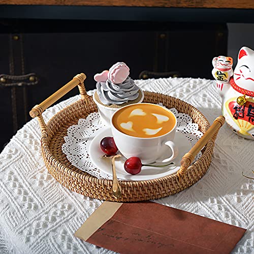 Ręcznie tkana rattanowa taca do serwowania, okrągła, kosz na pieczywo - obrazek 2