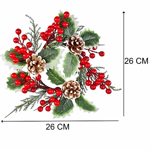 STEFANAZZI 26 cm 2 sztuk ostrokrzewu korona centralna z jagód i szyszek sosnowych realistyczne dekoracje Boże Narodzenie drzwi kominek wejście do domu i wieniec świąteczny - obrazek 4