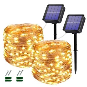 Solarne lampy ogrodowe, 2 x 120 LED ogrodowe światła słoneczne wodoodporne zewnętrzne solarne łańcuchy świetlne do ogrodu, na patio, imprezę, ślub, Boże Narodzenie (ciepłe)