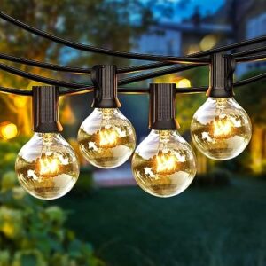 Fairy Lights Outdoor Hanging Fairy Lights Żarówki G40 8m 28 Żarówek Fairy Lights Ogród na Boże Narodzenie Wesele Dekoracja zewnętrzna Ciepła biel, IP44 Wodoodporność (25 żarówek z 3 zapasowymi żarówkami)