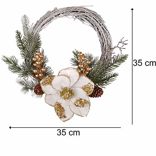STEFANAZZI Boże Narodzenie korona MADE we Włoszech 35 cm z różami Boże Narodzenie aksamitu i brokat sosny Boże Narodzenie do drzwi kominek wejście domu - obrazek 2
