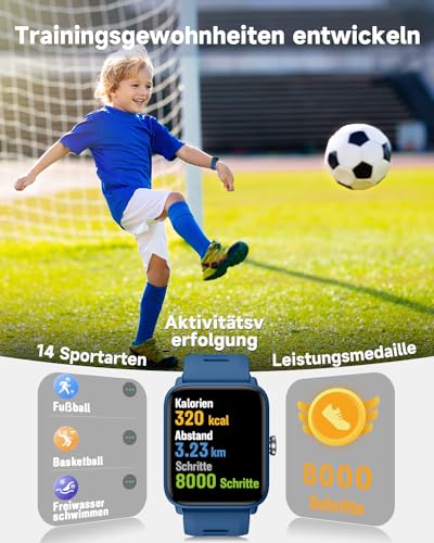 BIGGERFIVE Zegarek fitness dla dzieci - krokomierz, tętno, wodoodporny 5 ATM, monitor snu, budzik, licznik kroków, kalorii, gry logiczne, ekran dotykowy HD 1,5", inteligentny zegarek dla chłopców i - obrazek 6