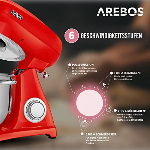 Arebos Profesjonalny robot cukierniczy 1800W Retro | Czerwony |Wielofu - obrazek 7