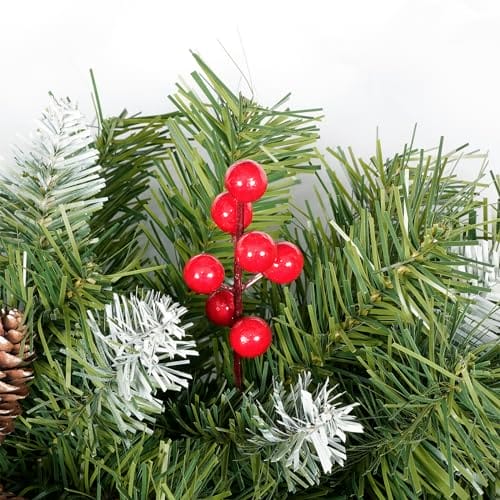 60 cm, sztuczne wieńce bożonarodzeniowe, okrągłe płatki śniegu, dekoracja, 120 końcówek z liści sosny, 8 dużych szyszek jodłowych, 8 czerwonych jagód, zielone girlandy wiszące, dekoracja - obrazek 4