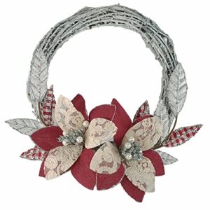 STEFANAZZI Wieniec Świąteczny Made in Italy 35cm z różami Boże Narodzenie bawełna koronki sosna na drzwi ozdoby kominkowe wejście do domu