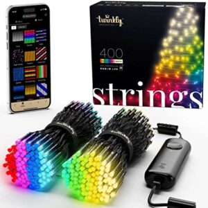 Twinkly Strings - Lampki Choinkowe LED z 400 RGB i czystymi, ciepłobiałymi diodami LED - oświetlenie wewnętrzne i zewnętrzne -dekoracja świąteczna sterowana przez aplikację, przewód czarny, 32m