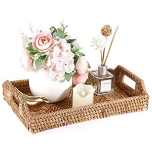 Sumnacon Kwadratowa rattanowa tkana taca do serwowania, dekoracyjna ta