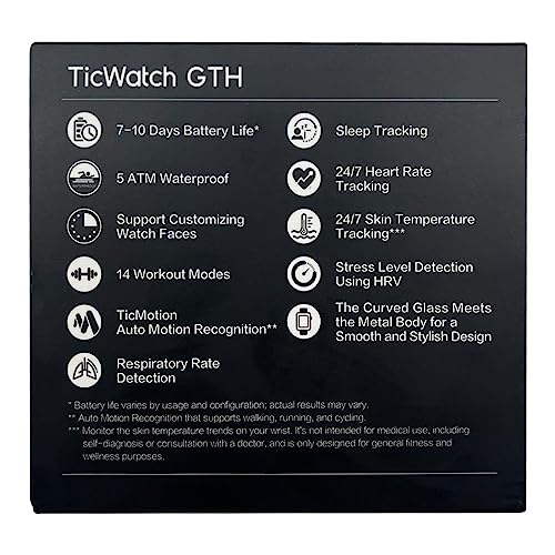 TicWatch GTH Smartwatch - Monitorowanie temperatury skóry, pomiar tlenu we krwi, monitorowanie tętna, monitorowanie snu, 10 dni czasu pracy baterii, 5ATM wodoszczelny - obrazek 5